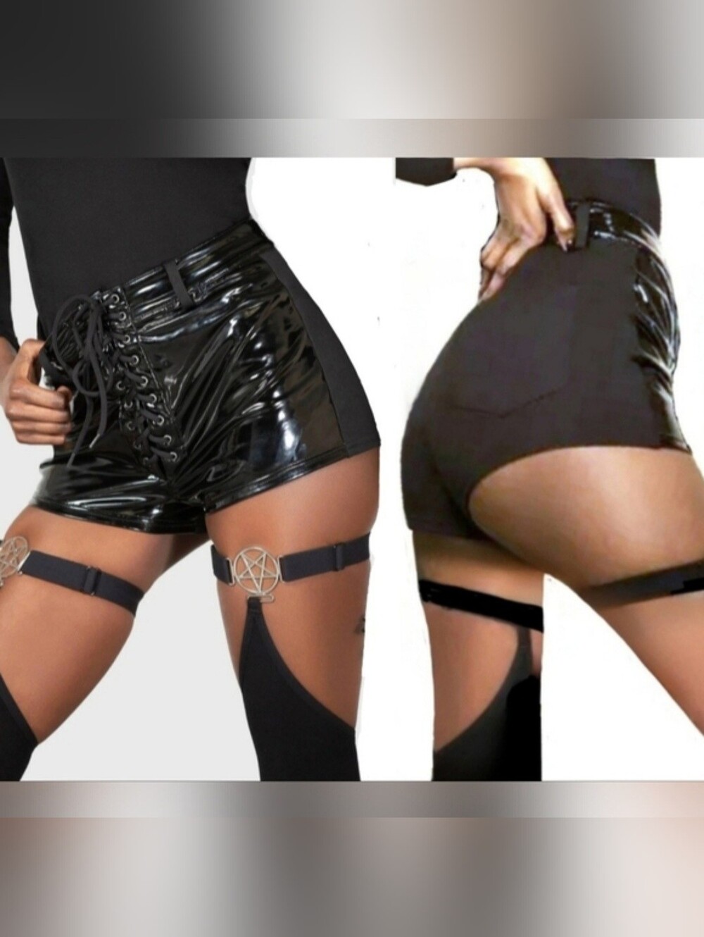 Killstar Exxanimate blk vinyl hot pants corset tie front sexy shorts XXL NWT - Picture 1 of 17